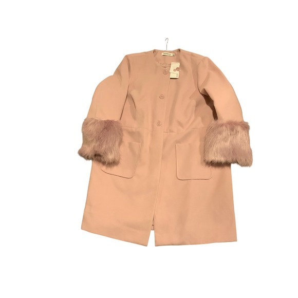 JustFab Jackets & Blazers - JustFab Womens Pink Faux Wool Coat Removable Faux Fur Cuffs Plus Size 2X New
